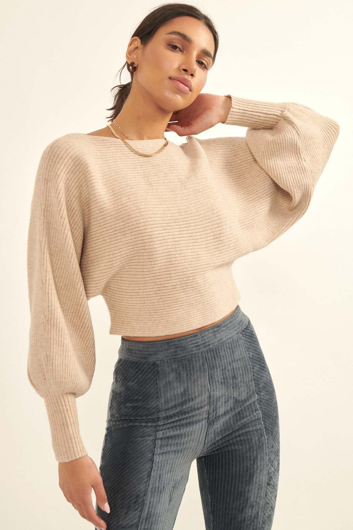 Fine Lines Cropped Rib-Knit Boatneck Sweater - ShopPromesa