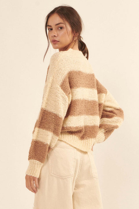 Good Life Striped Textured V-Neck Sweater - ShopPromesa