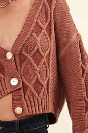 Meant to Be Cropped Two-Tone Cable Knit Cardigan - ShopPromesa