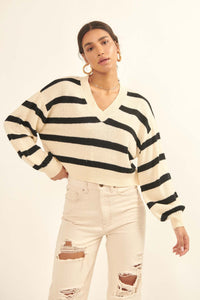 Lesson Learned Striped V-Neck Cropped Sweater - ShopPromesa