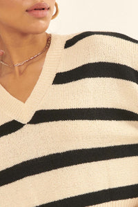 Lesson Learned Striped V-Neck Cropped Sweater - ShopPromesa