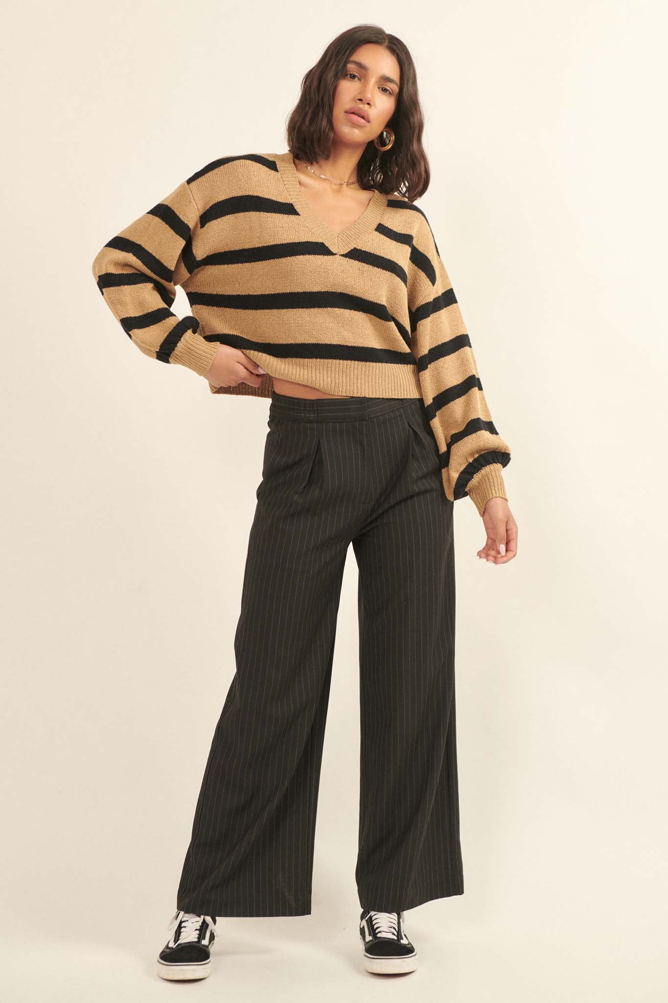 Lesson Learned Striped V-Neck Cropped Sweater - ShopPromesa