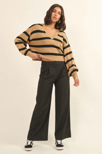 Lesson Learned Striped V-Neck Cropped Sweater - ShopPromesa