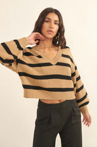 Lesson Learned Striped V-Neck Cropped Sweater - ShopPromesa