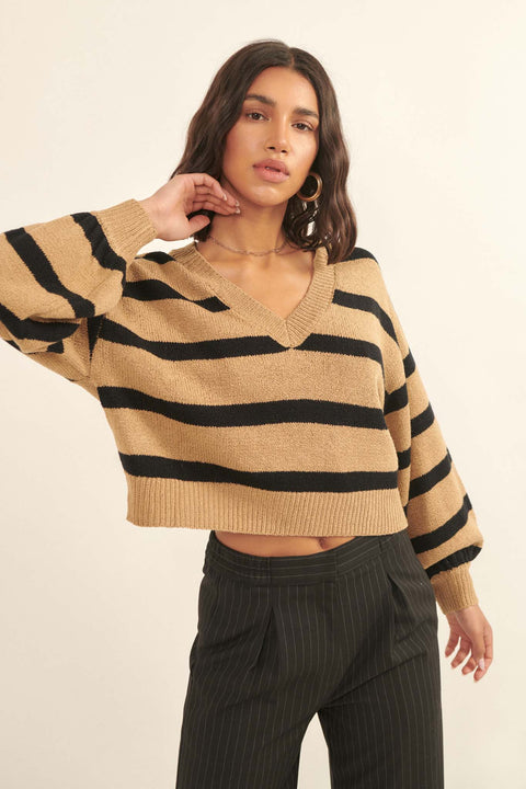 Lesson Learned Striped V-Neck Cropped Sweater - ShopPromesa