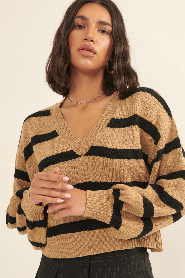 Lesson Learned Striped V-Neck Cropped Sweater - ShopPromesa