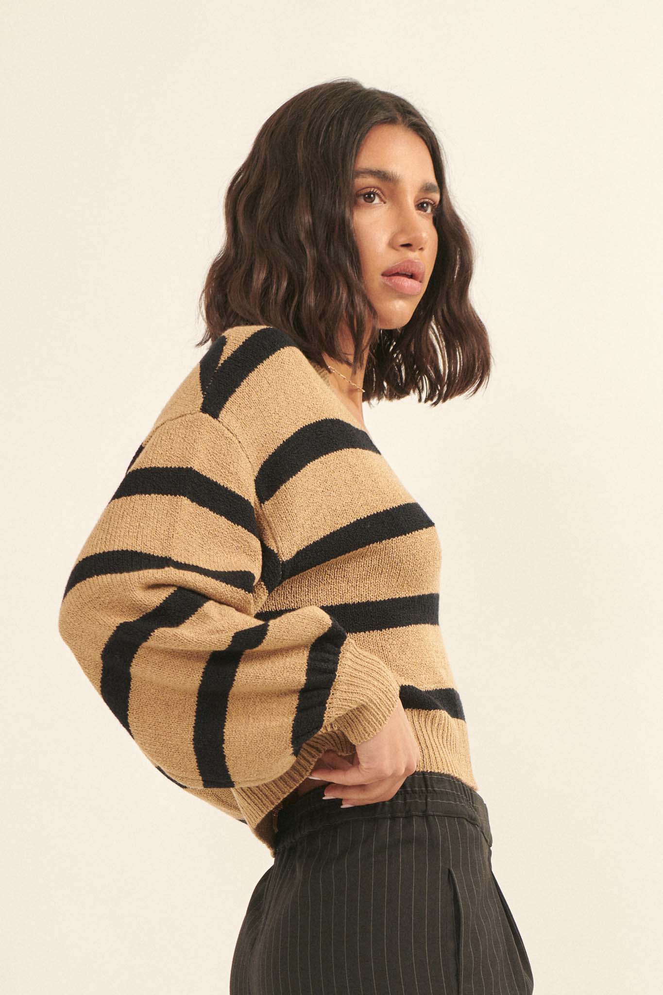 Lesson Learned Striped V-Neck Cropped Sweater - ShopPromesa