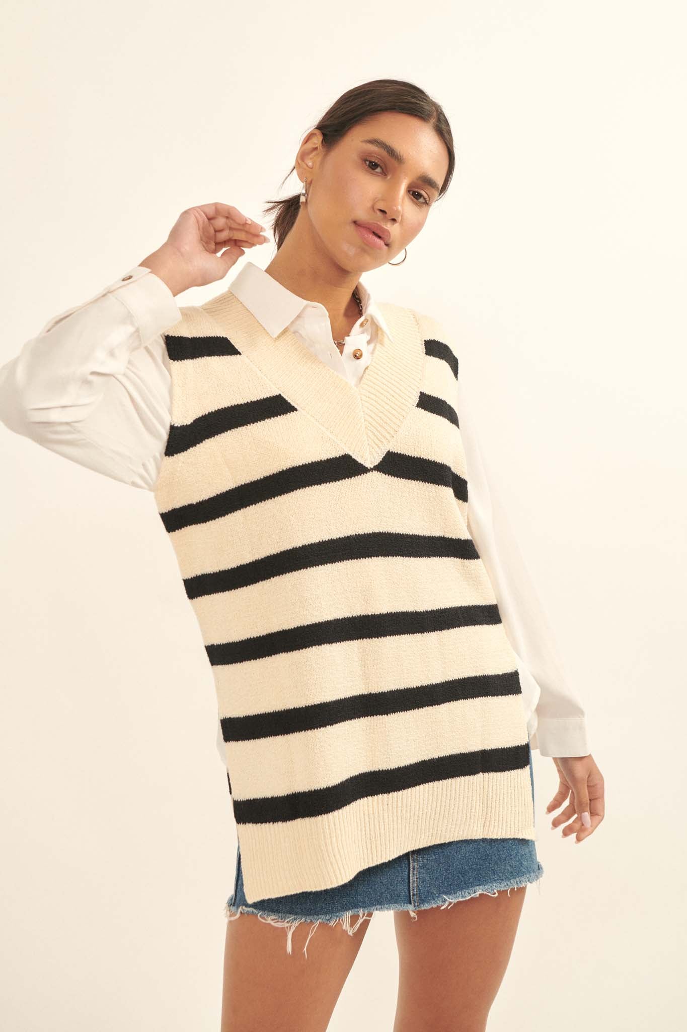 Smart Move Oversized Striped Sweater Vest - ShopPromesa