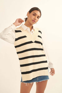 Smart Move Oversized Striped Sweater Vest - ShopPromesa