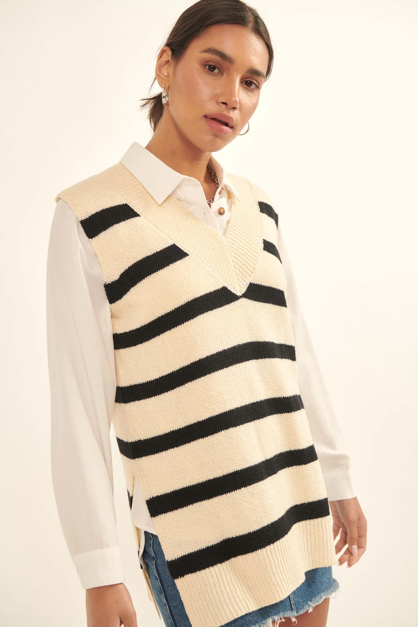 Smart Move Oversized Striped Sweater Vest - ShopPromesa