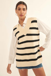 Smart Move Oversized Striped Sweater Vest - ShopPromesa