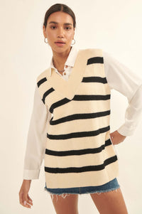 Smart Move Oversized Striped Sweater Vest - ShopPromesa