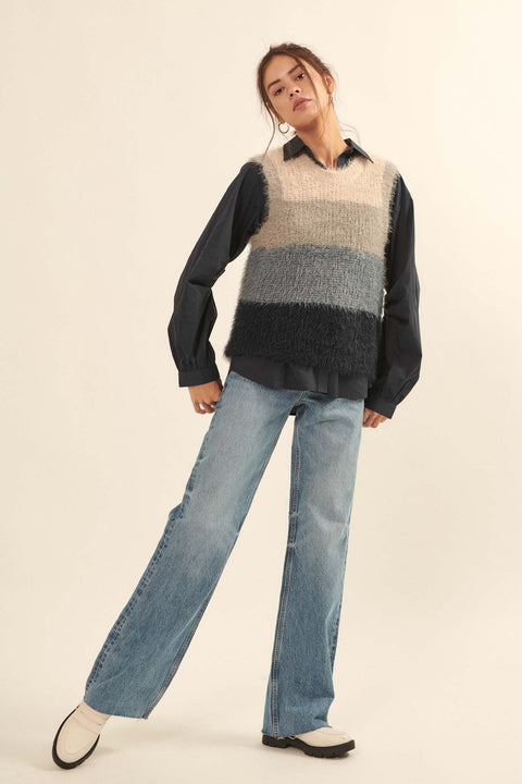 Soft Power Furry Knit Colorblock Sweater Vest - ShopPromesa