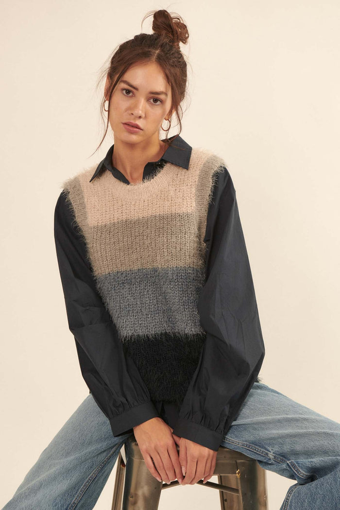 Soft Power Furry Knit Colorblock Sweater Vest - ShopPromesa