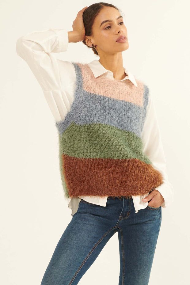Soft Power Furry Knit Colorblock Sweater Vest - ShopPromesa