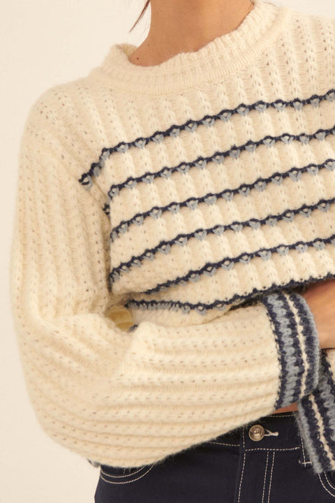 Sea Change Embroidered Crochet Knit Sweater - ShopPromesa