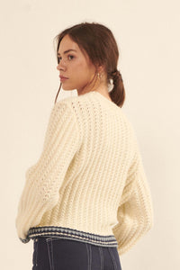 Sea Change Embroidered Crochet Knit Sweater - ShopPromesa