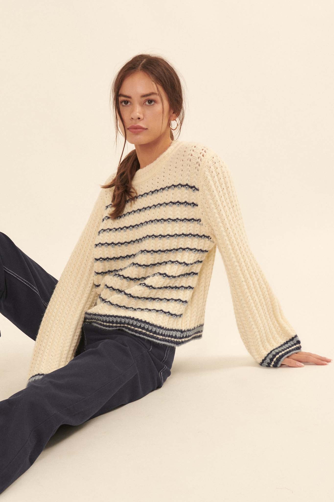 Sea Change Embroidered Crochet Knit Sweater - ShopPromesa