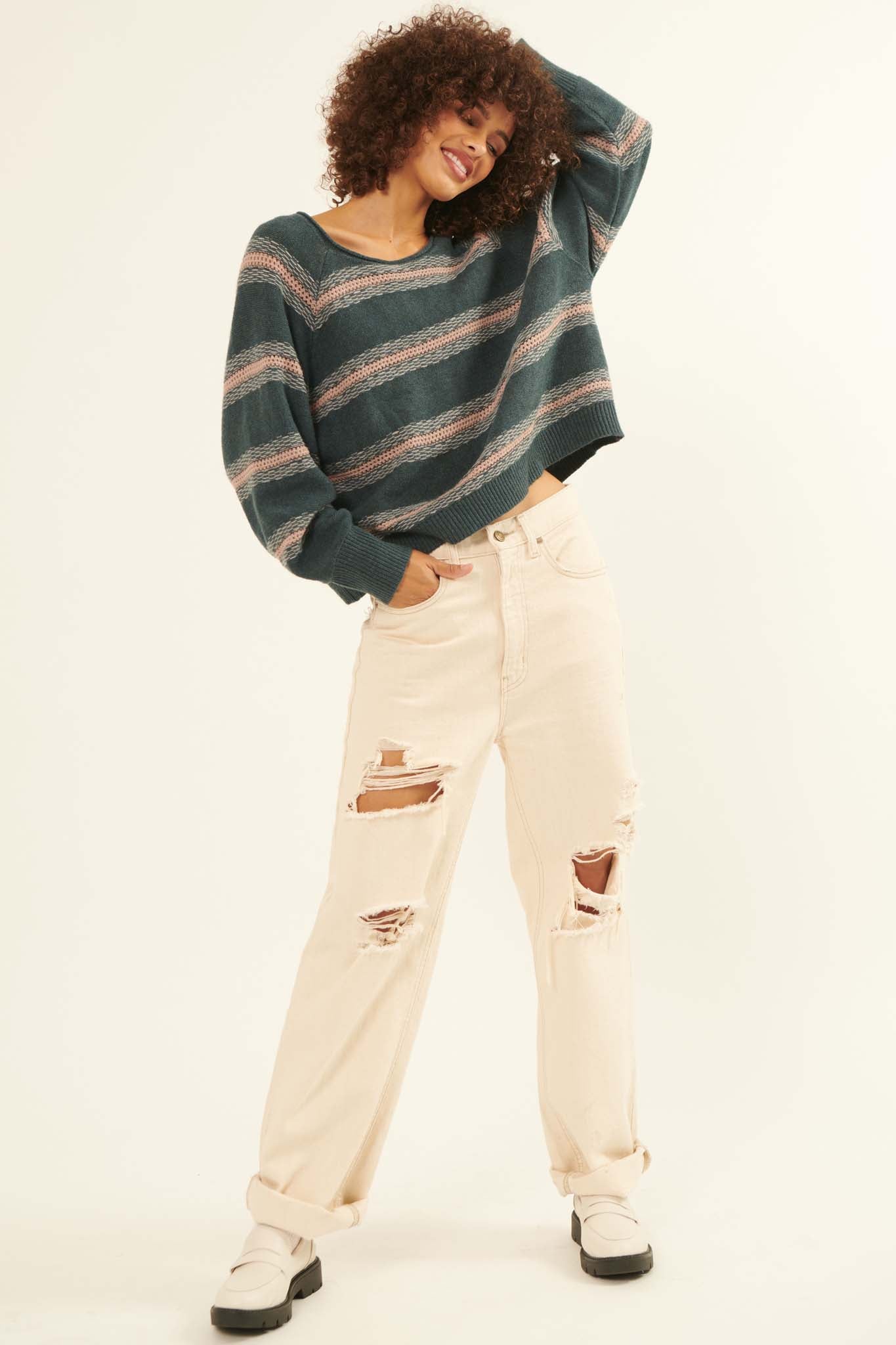 Stroke of Genius Pointelle-Stripe Sweater - ShopPromesa