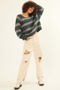 Stroke of Genius Pointelle-Stripe Sweater - ShopPromesa