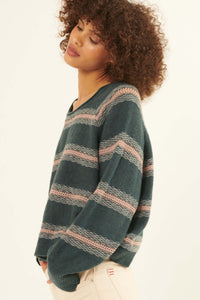 Stroke of Genius Pointelle-Stripe Sweater - ShopPromesa