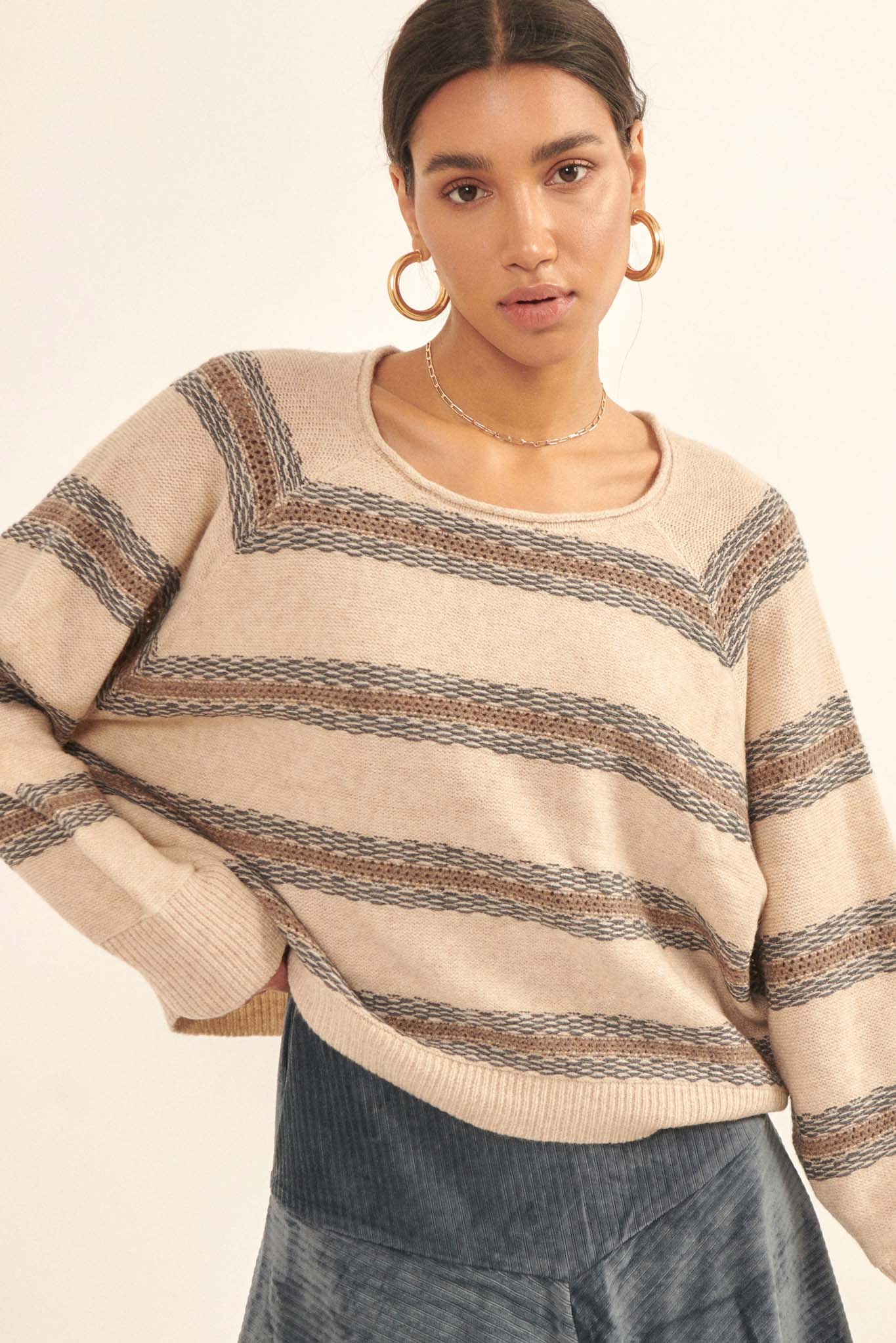 Stroke of Genius Pointelle-Stripe Sweater - ShopPromesa