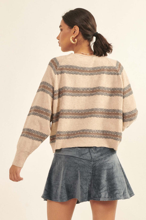Stroke of Genius Pointelle-Stripe Sweater - ShopPromesa