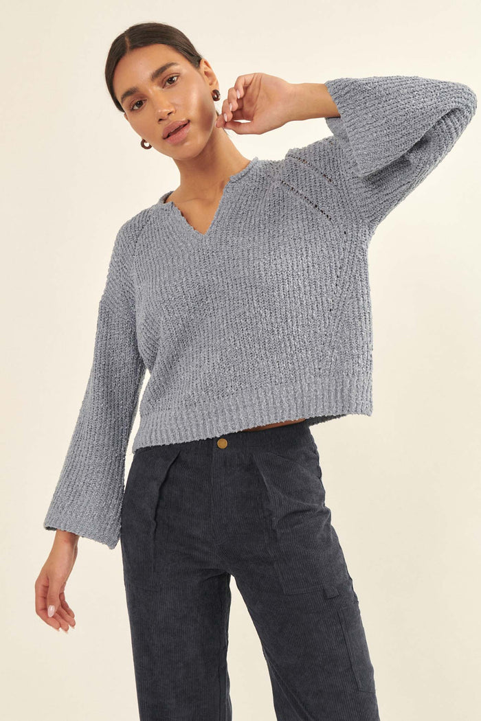 Happy Place Textured Bell-Sleeve Sweater - ShopPromesa