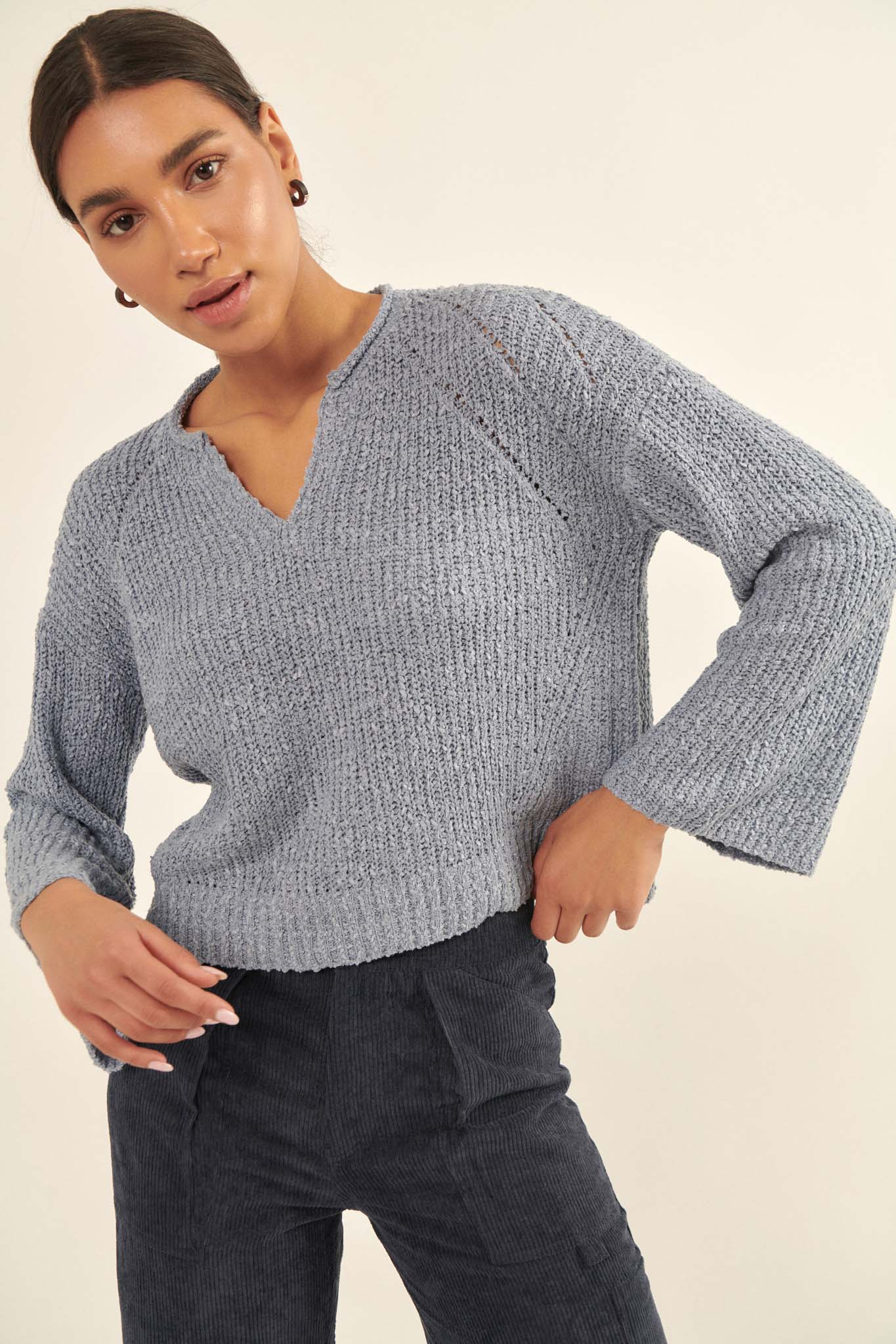 Happy Place Textured Bell-Sleeve Sweater - ShopPromesa