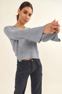 Happy Place Textured Bell-Sleeve Sweater - ShopPromesa