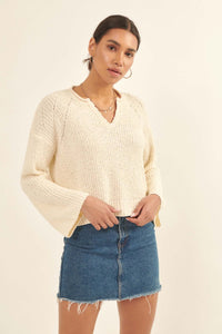 Happy Place Textured Bell-Sleeve Sweater - ShopPromesa