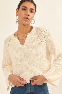 Happy Place Textured Bell-Sleeve Sweater - ShopPromesa