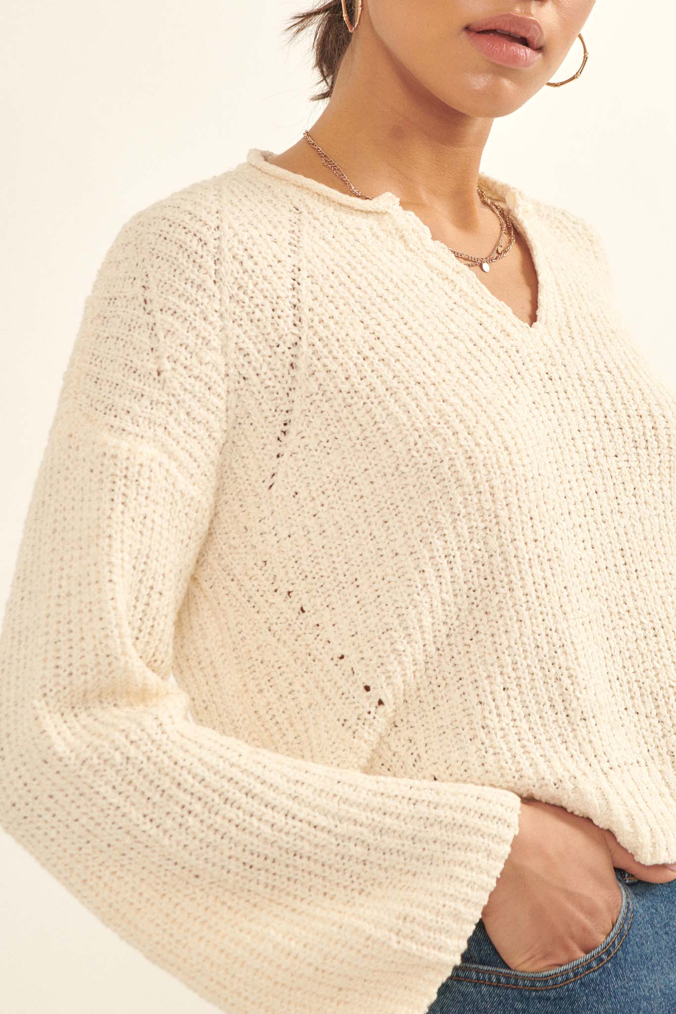 Happy Place Textured Bell-Sleeve Sweater - ShopPromesa