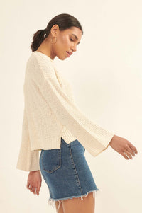 Happy Place Textured Bell-Sleeve Sweater - ShopPromesa