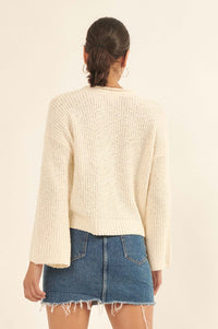 Happy Place Textured Bell-Sleeve Sweater - ShopPromesa