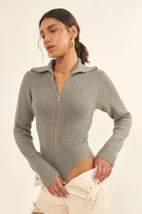 Body Talk Ribbed Knit Zip-Up Sweater Bodysuit - ShopPromesa