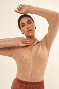 Body Talk Ribbed Knit Zip-Up Sweater Bodysuit - ShopPromesa