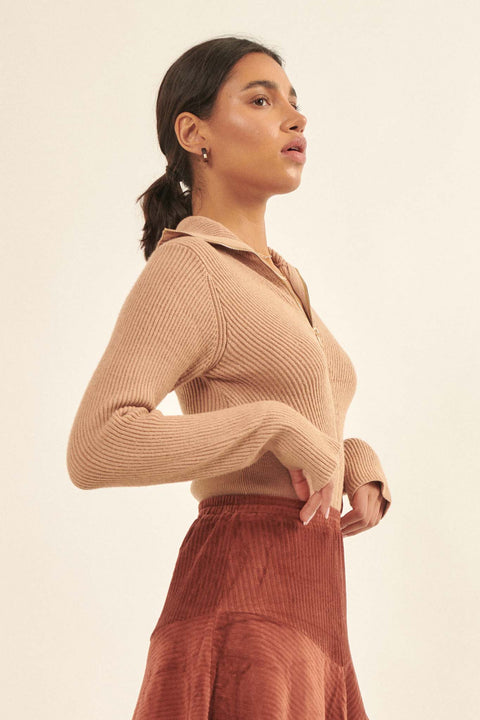 Body Talk Ribbed Knit Zip-Up Sweater Bodysuit - ShopPromesa