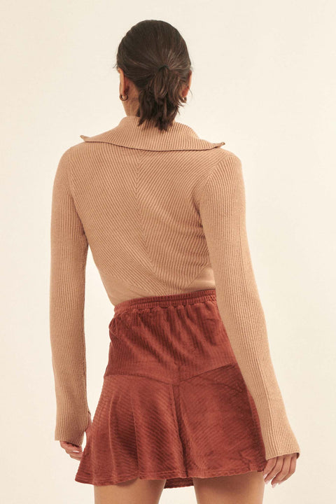 Body Talk Ribbed Knit Zip-Up Sweater Bodysuit - ShopPromesa