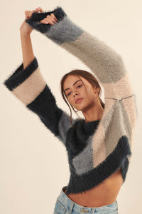 Plush Life Furry Knit Colorblock Sweater - ShopPromesa