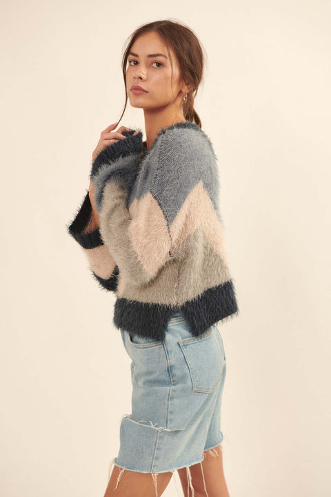 Plush Life Furry Knit Colorblock Sweater - ShopPromesa