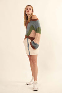 Plush Life Furry Knit Colorblock Sweater - ShopPromesa