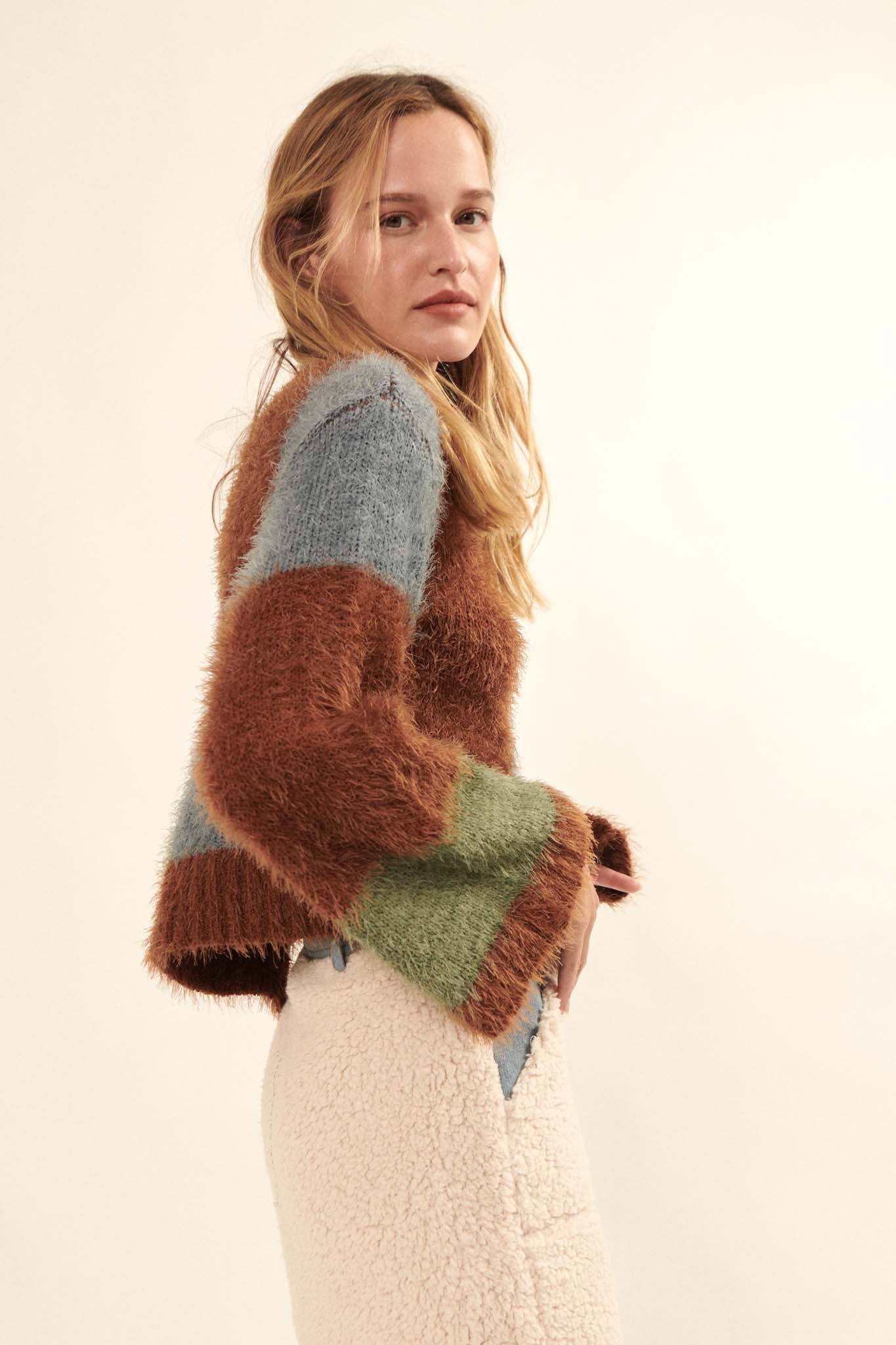 Plush Life Furry Knit Colorblock Sweater - ShopPromesa