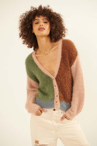 Cozy Heart Furry Knit Colorblock Cardigan - ShopPromesa