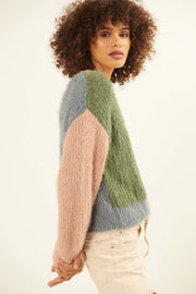 Cozy Heart Furry Knit Colorblock Cardigan - ShopPromesa