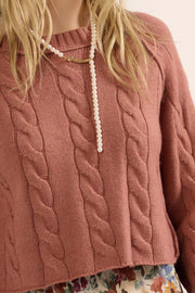 Pretty Twisted Cropped Cable Knit Sweater - ShopPromesa