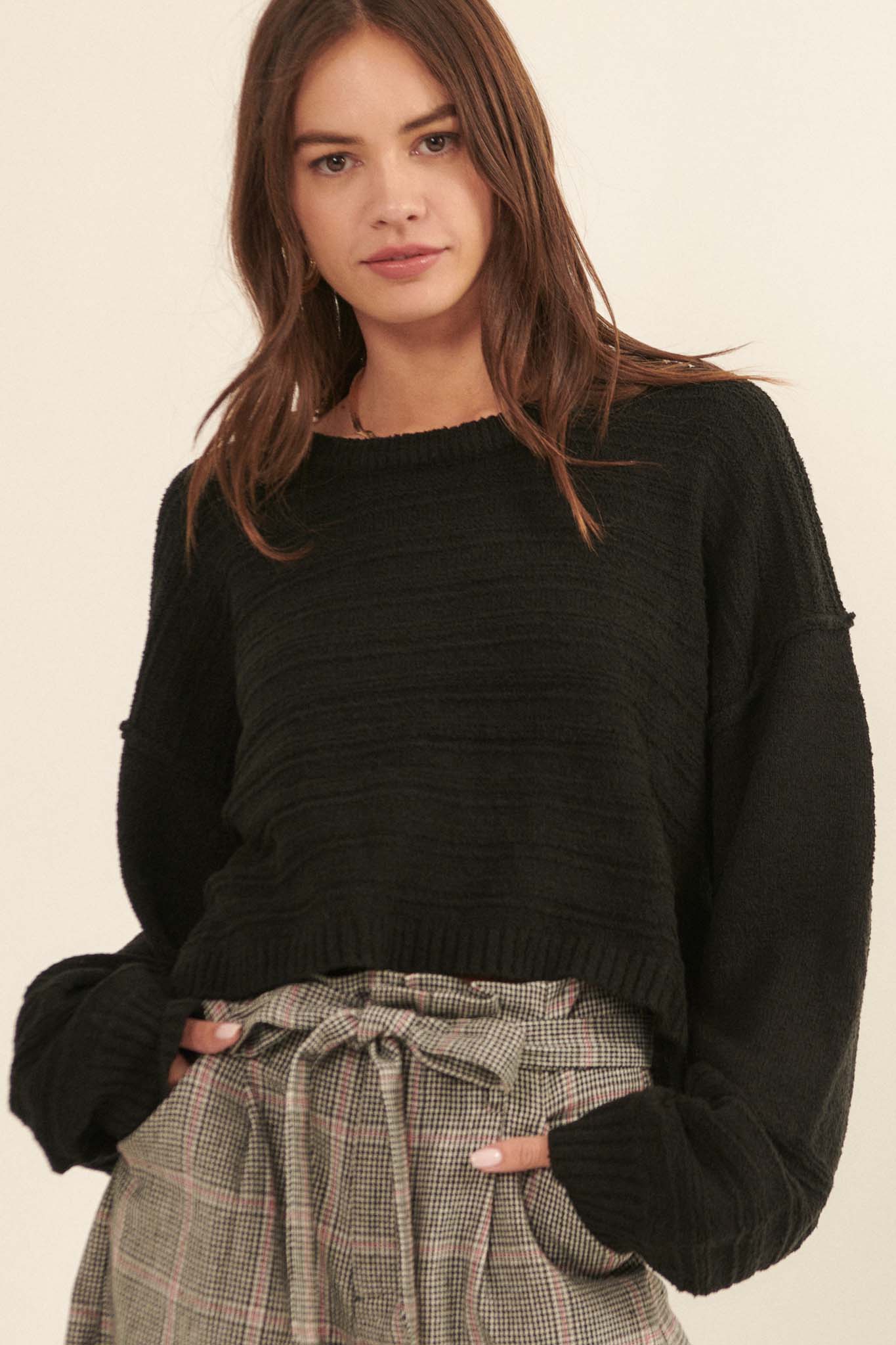 Amazingly You Textured-Stripe Cropped Sweater - ShopPromesa