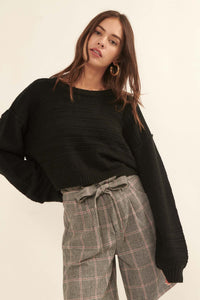 Amazingly You Textured-Stripe Cropped Sweater - ShopPromesa