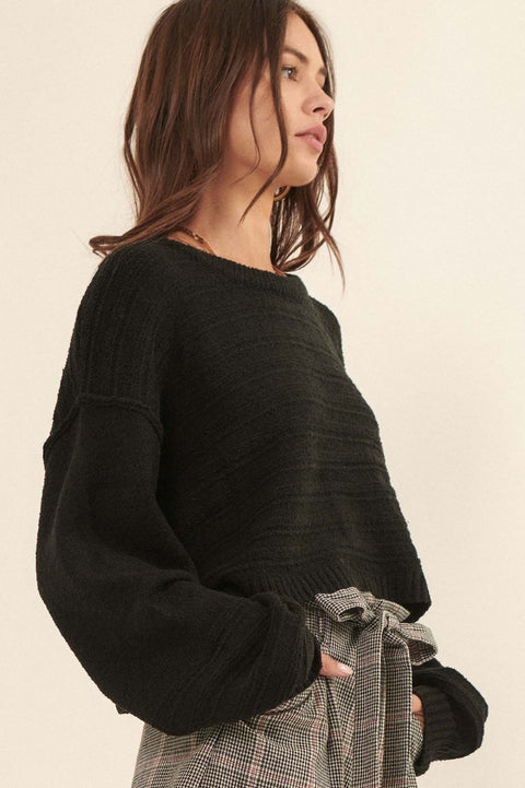 Amazingly You Textured-Stripe Cropped Sweater - ShopPromesa