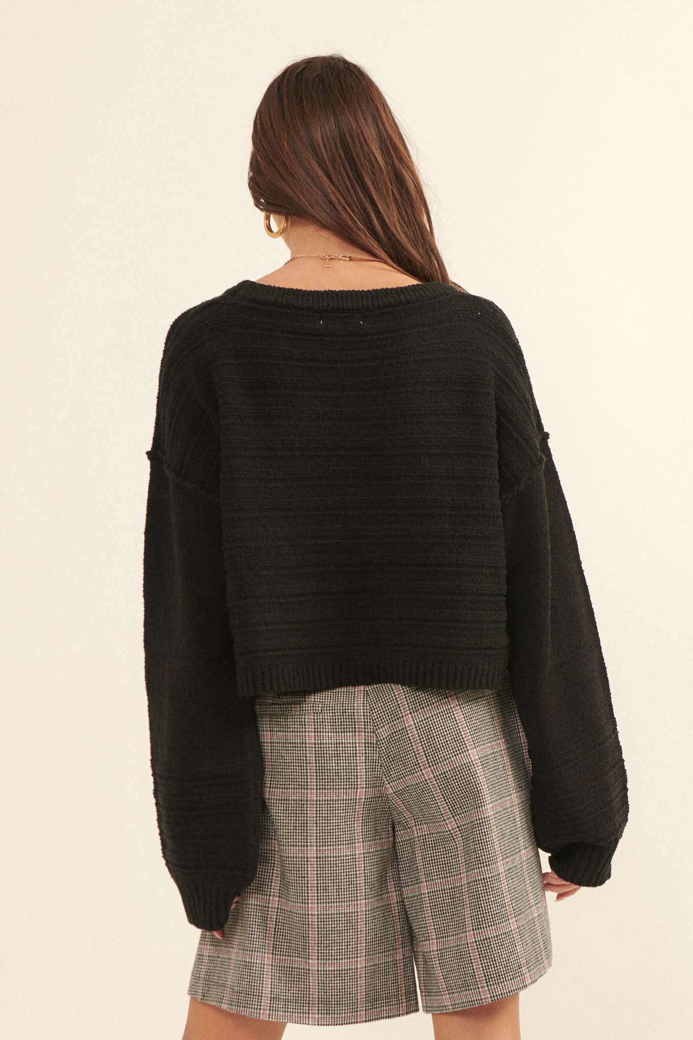 Amazingly You Textured-Stripe Cropped Sweater - ShopPromesa